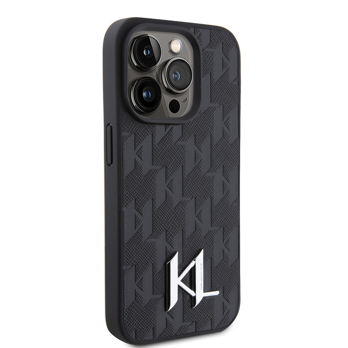 Karl Lagerfeld iPhone 15 Pro Hardcase hoesje - Hot Stamp - KL Metal Logo - Monogram - Zwart - detail 4