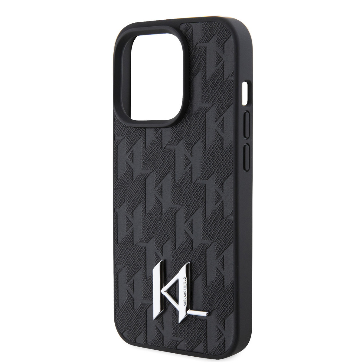 Karl Lagerfeld iPhone 15 Pro Hardcase hoesje - Hot Stamp - KL Metal Logo - Monogram - Zwart - detail 2