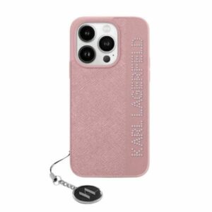 Karl Lagerfeld iPhone 15 Pro hoesje Saffiano rhinestones and charm - Roze - productfoto
