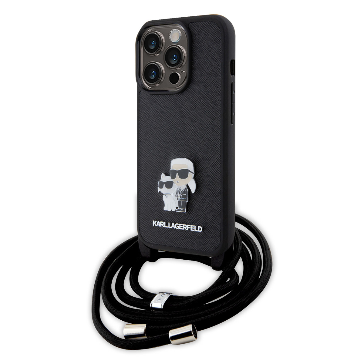 Karl Lagerfeld iPhone 15 Pro Hardcase hoesje - Saffiano - K&C Metal Pin - Crossbody - Zwart - detail 5