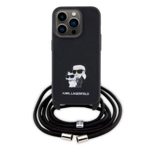 Karl Lagerfeld iPhone 15 Pro Hardcase hoesje - Saffiano - K&C Metal Pin - Crossbody - Zwart - productfoto