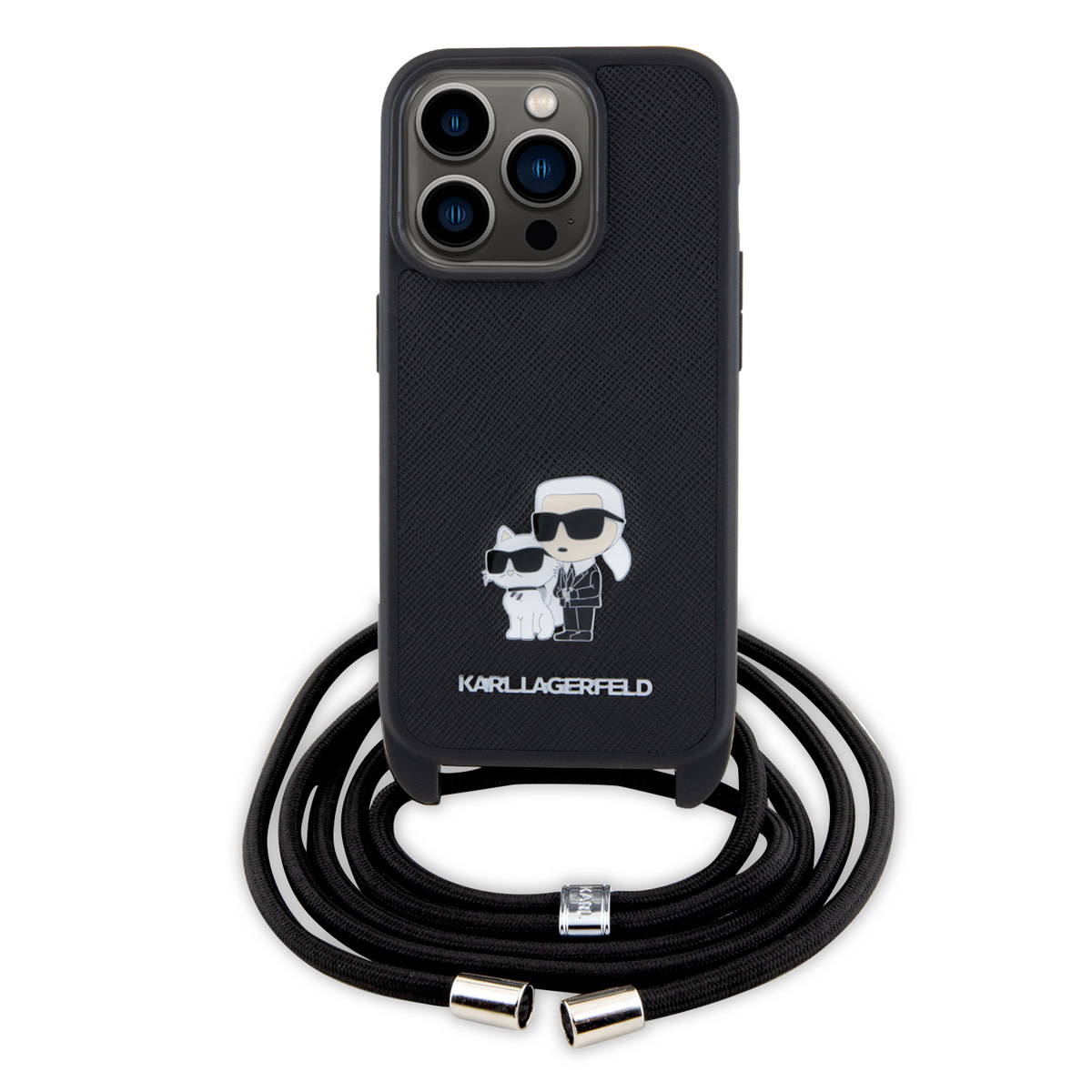 Karl Lagerfeld iPhone 15 Pro Hardcase hoesje - Saffiano - K&C Metal Pin - Crossbody - Zwart - productfoto