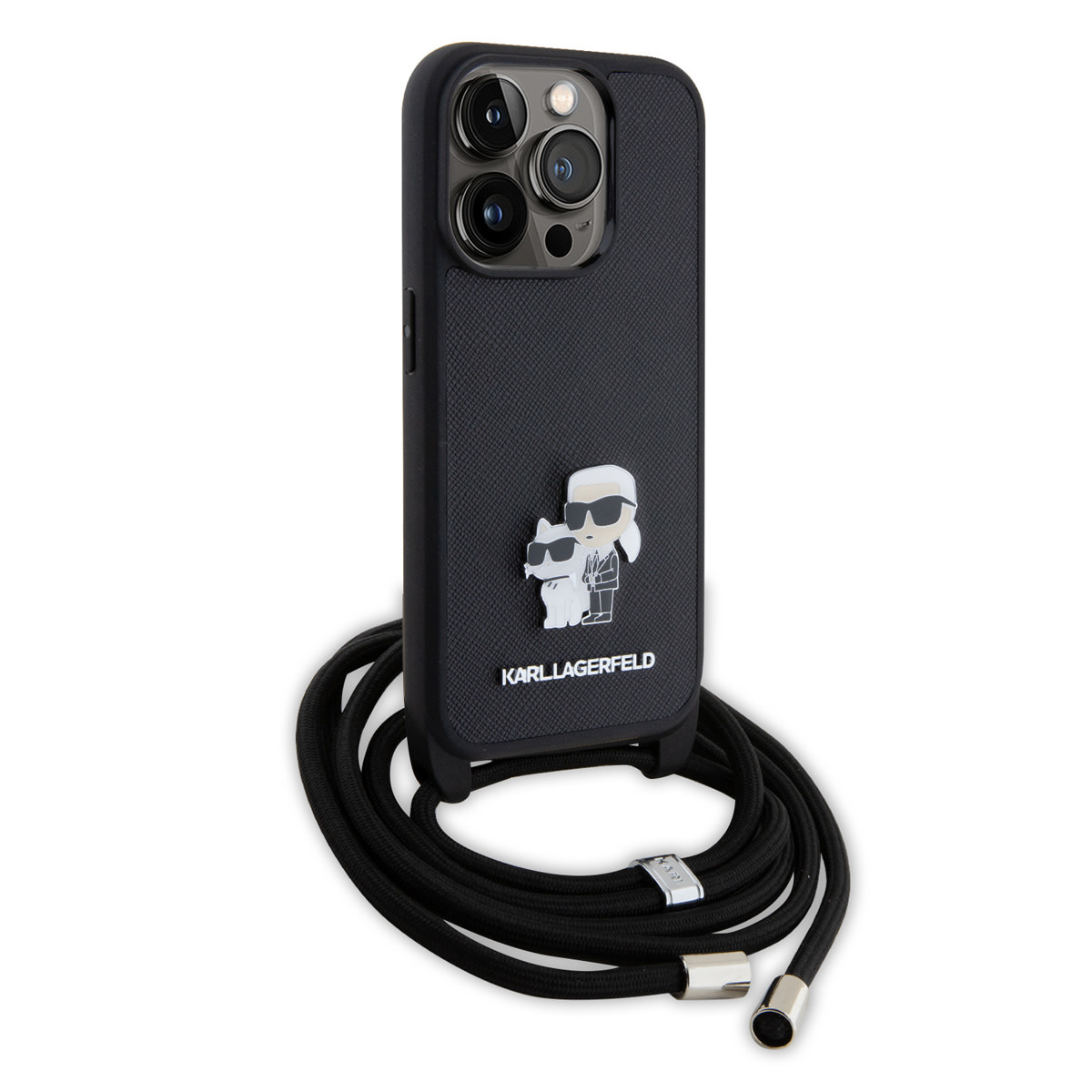 Karl Lagerfeld iPhone 15 Pro Hardcase hoesje - Saffiano - K&C Metal Pin - Crossbody - Zwart - detail 4