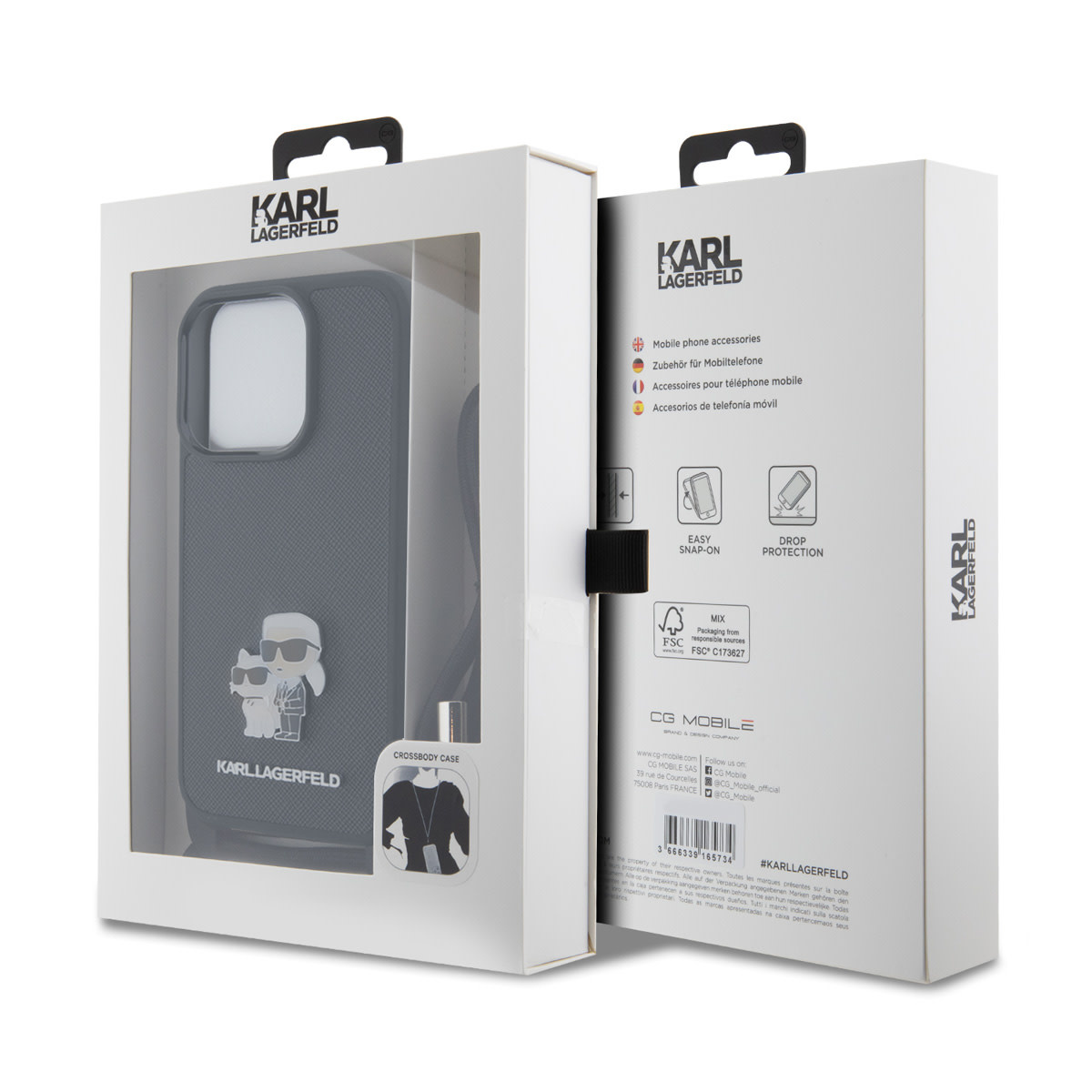 Karl Lagerfeld iPhone 15 Pro Hardcase hoesje - Saffiano - K&C Metal Pin - Crossbody - Zwart - detail 6