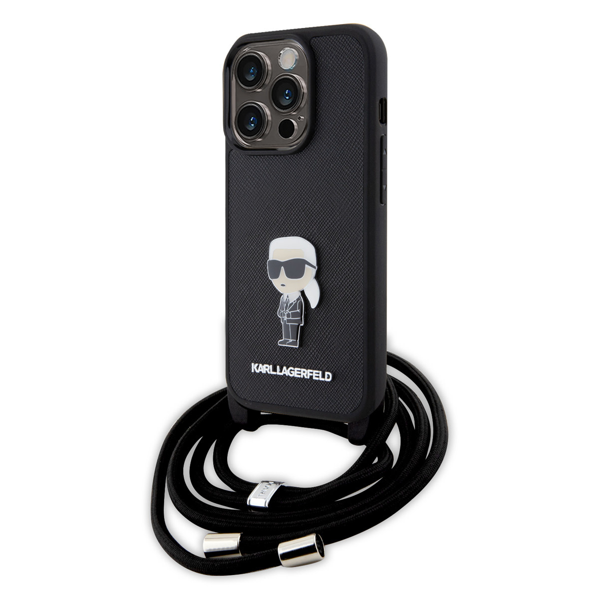 Karl Lagerfeld iPhone 15 Pro Hardcase hoesje - Saffiano - Ikonik Metal Pin - Crossbody - Zwart - detail 5