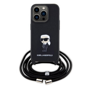 Karl Lagerfeld iPhone 15 Pro Hardcase hoesje - Saffiano - Ikonik Metal Pin - Crossbody - Zwart - productfoto