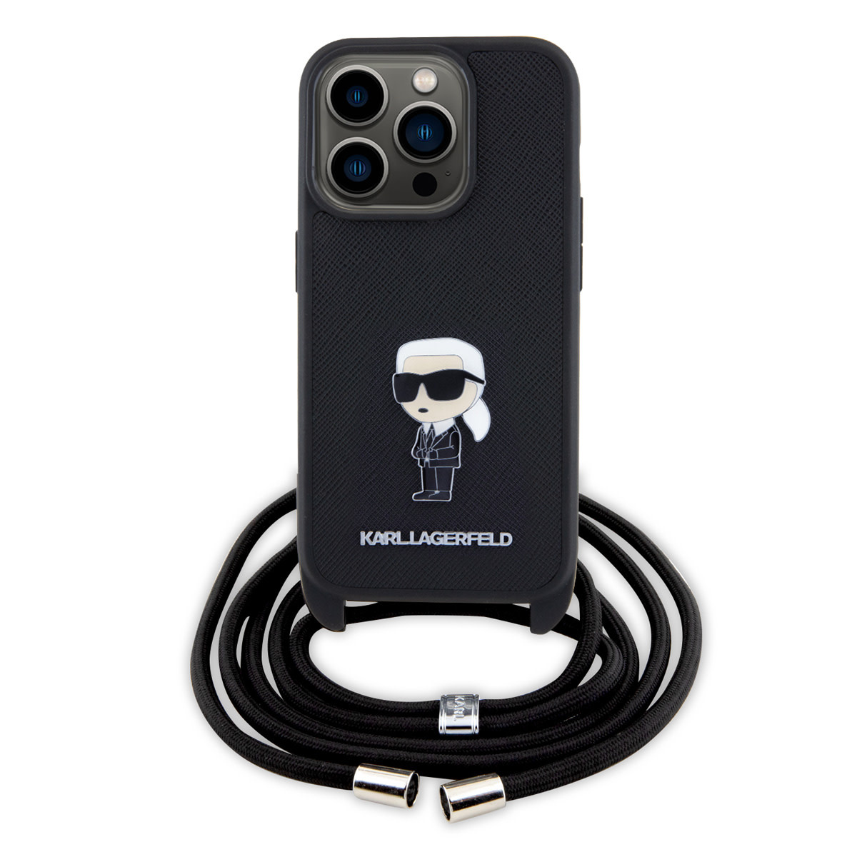 Karl Lagerfeld iPhone 15 Pro Hardcase hoesje - Saffiano - Ikonik Metal Pin - Crossbody - Zwart - productfoto