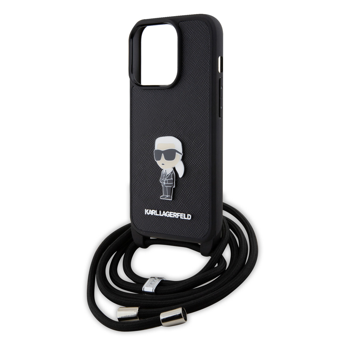 Karl Lagerfeld iPhone 15 Pro Hardcase hoesje - Saffiano - Ikonik Metal Pin - Crossbody - Zwart - detail 1