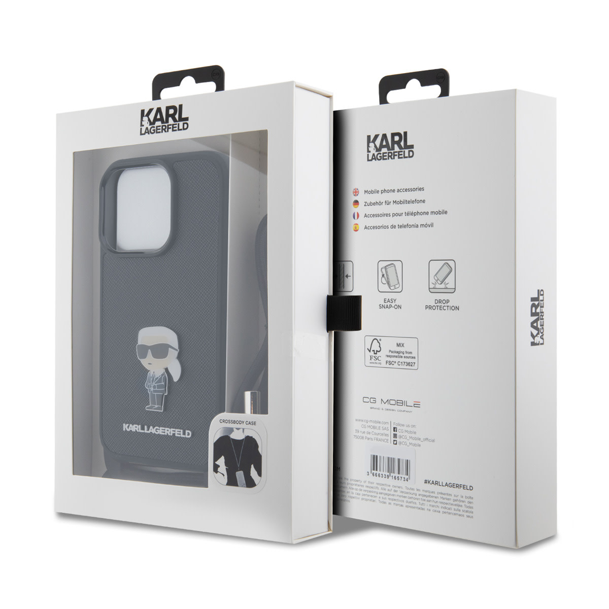 Karl Lagerfeld iPhone 15 Pro Hardcase hoesje - Saffiano - Ikonik Metal Pin - Crossbody - Zwart - detail 6