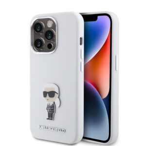 Karl Lagerfeld iPhone 15 Pro hoesje Ikonik metal pin - Wit - productfoto