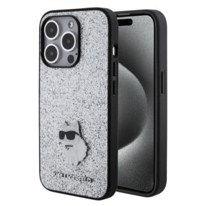 Karl Lagerfeld iPhone 15 Plus & 14 Plus hoesje FIXED GLITTER C LOGO METAL PIN - Zilver - productfoto