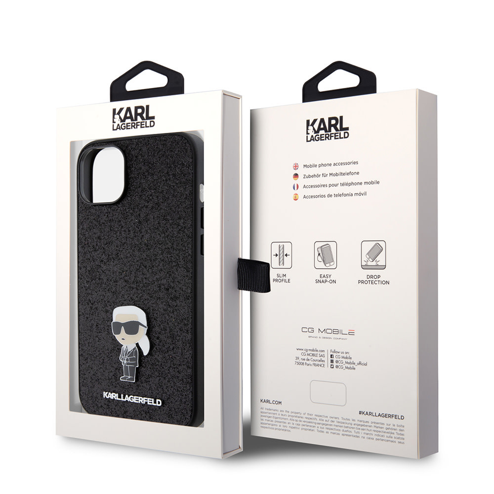 Karl Lagerfeld iPhone 15 Plus & 14 Plus hoesje IKONIK FIXED GLITTER - Zwart - detail 7