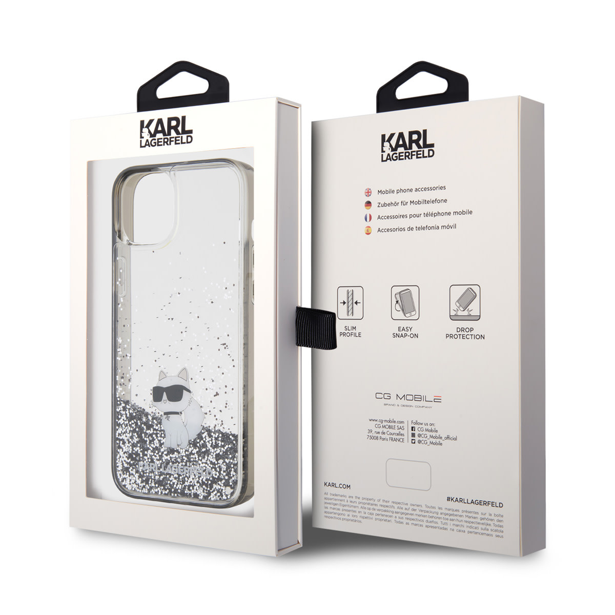 Karl Lagerfeld iPhone 15 Plus Cases hoesje - transparent hardcase Liquid Glitter Choupette - Transparant - detail 7