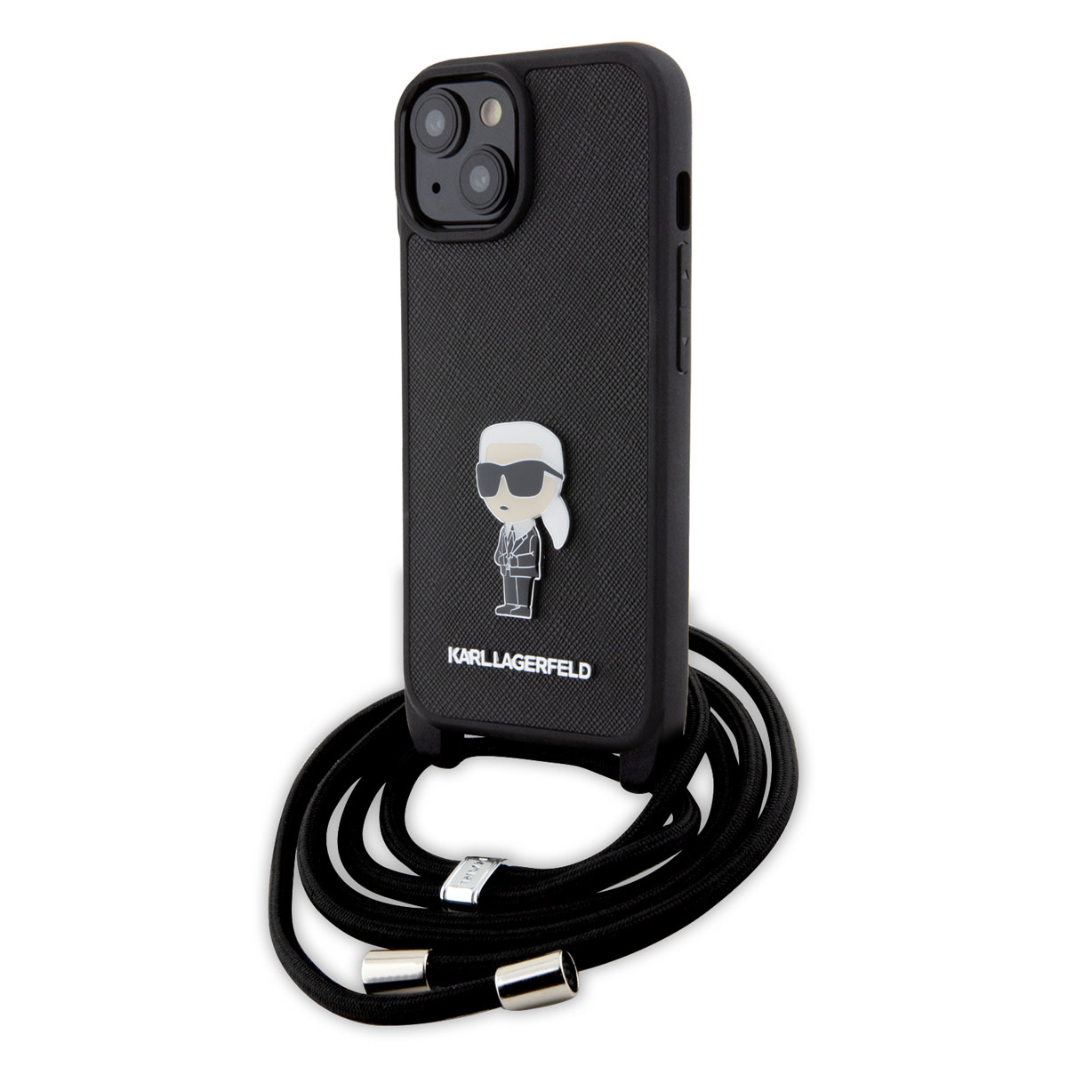 Karl Lagerfeld iPhone 15 Plus Hardcase hoesje - Saffiano - Ikonik Metal Pin - Crossbody - Zwart - detail 5