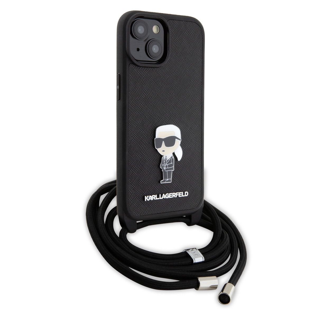 Karl Lagerfeld iPhone 15 Plus Hardcase hoesje - Saffiano - Ikonik Metal Pin - Crossbody - Zwart - detail 4