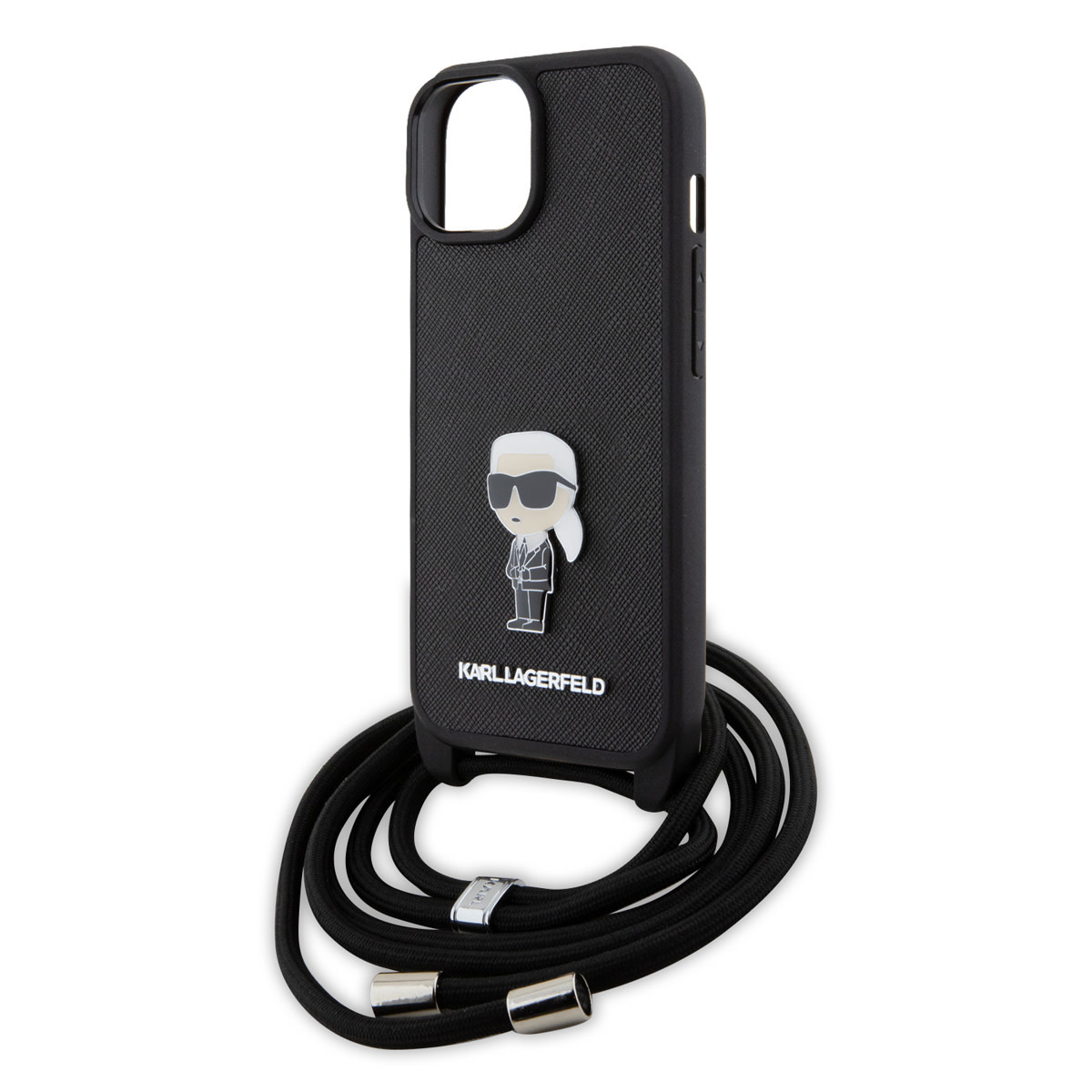 Karl Lagerfeld iPhone 15 Plus Hardcase hoesje - Saffiano - Ikonik Metal Pin - Crossbody - Zwart - detail 2