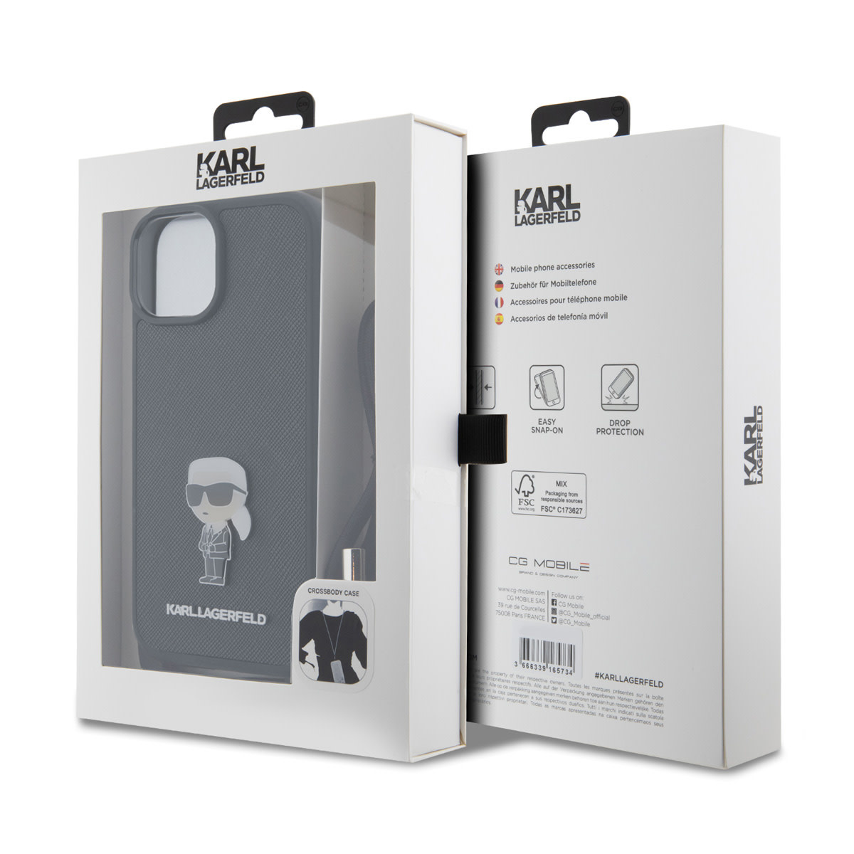 Karl Lagerfeld iPhone 15 Plus Hardcase hoesje - Saffiano - Ikonik Metal Pin - Crossbody - Zwart - detail 6