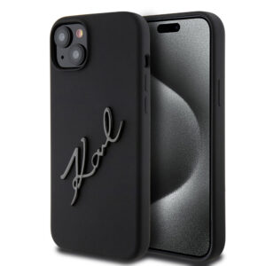 Karl Lagerfeld iPhone 15 Plus & 14 Plus hoesje Karl script logo - Zwart - productfoto