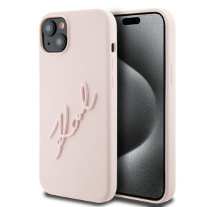 Karl Lagerfeld iPhone 15 Plus & 14 Plus hoesje Karl script logo - Roze - productfoto