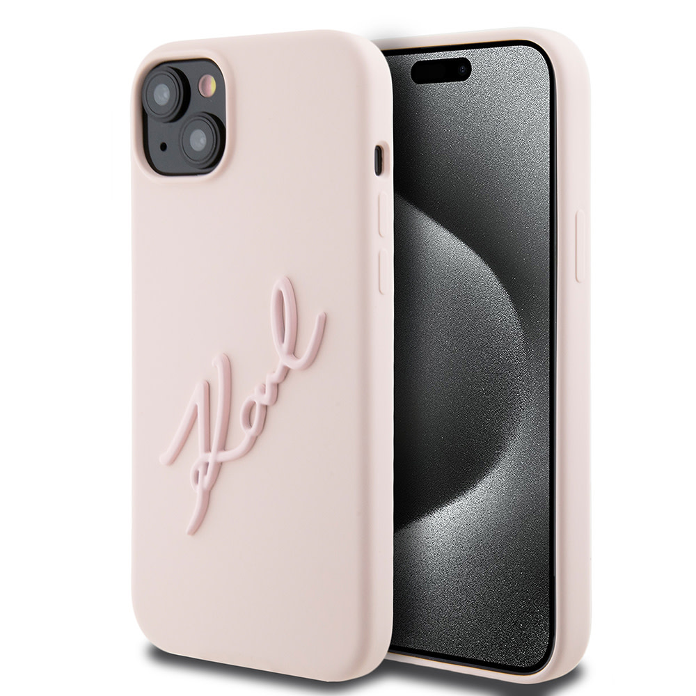 Karl Lagerfeld iPhone 15 Plus & 14 Plus hoesje Karl script logo - Roze - productfoto