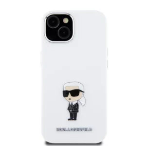 Karl Lagerfeld iPhone 15 Plus & 14 Plus hoesje Ikonik metal pin - Wit - productfoto