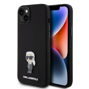 Karl Lagerfeld iPhone 15 Plus & 14 Plus hoesje Ikonik metal pin - Zwart - productfoto