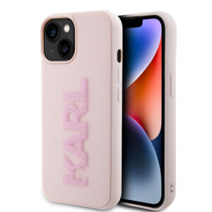 Karl Lagerfeld iPhone 15 Hardcase hoesje - 3D Glitter Logo - Roze - productfoto