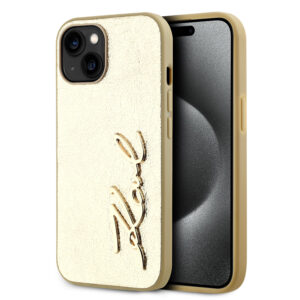 Karl Lagerfeld iPhone 15 Pro hoesje Wrinkled - Metal signature - Goud - productfoto