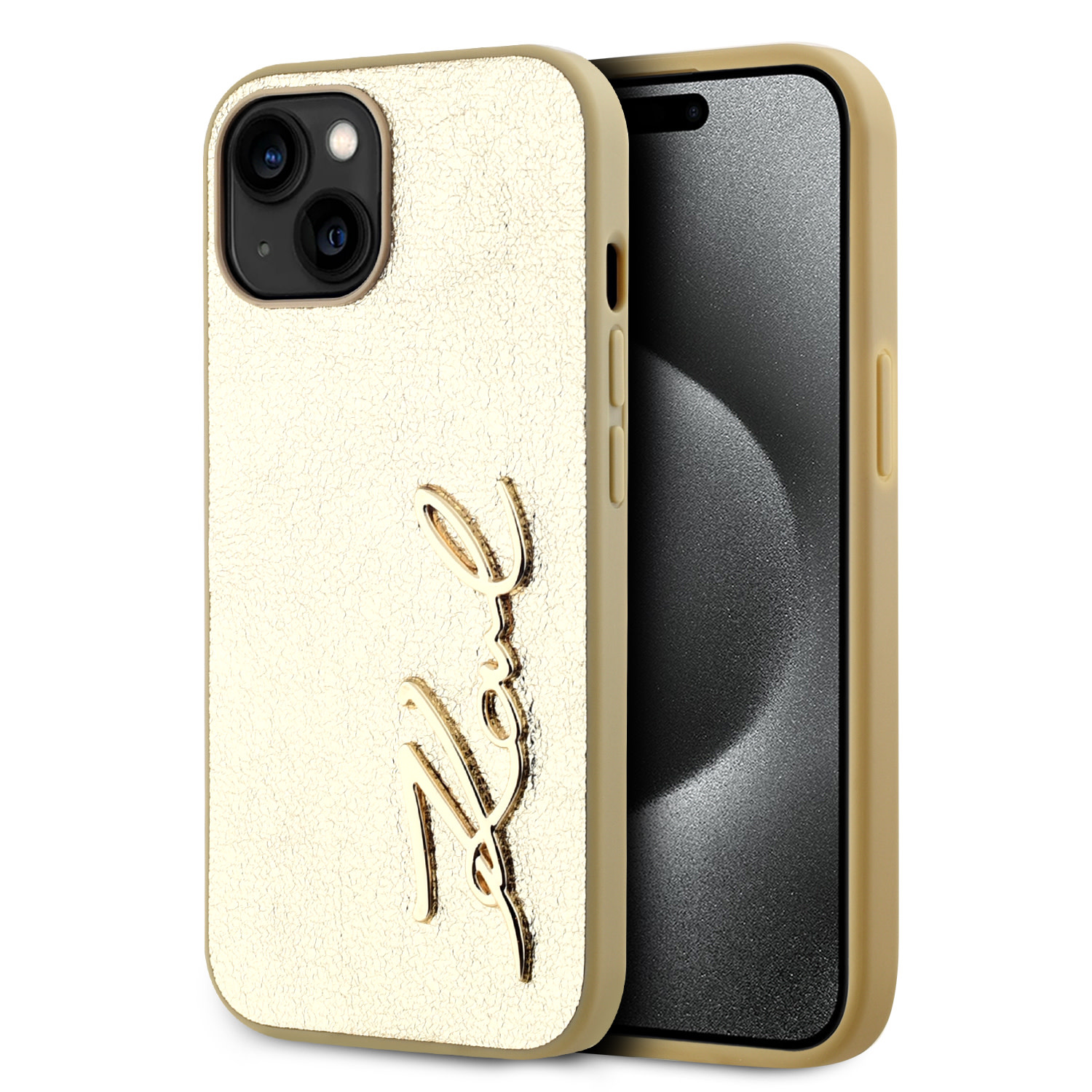 Karl Lagerfeld iPhone 15 hoesje Wrinkled - Metal signature - Goud - productfoto