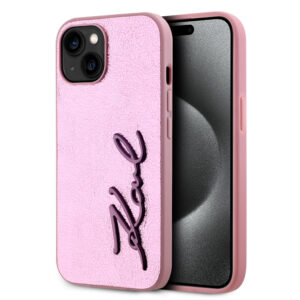 Karl Lagerfeld iPhone 15 Pro Max hoesje Wrinkled - Metal signature - Roze - productfoto
