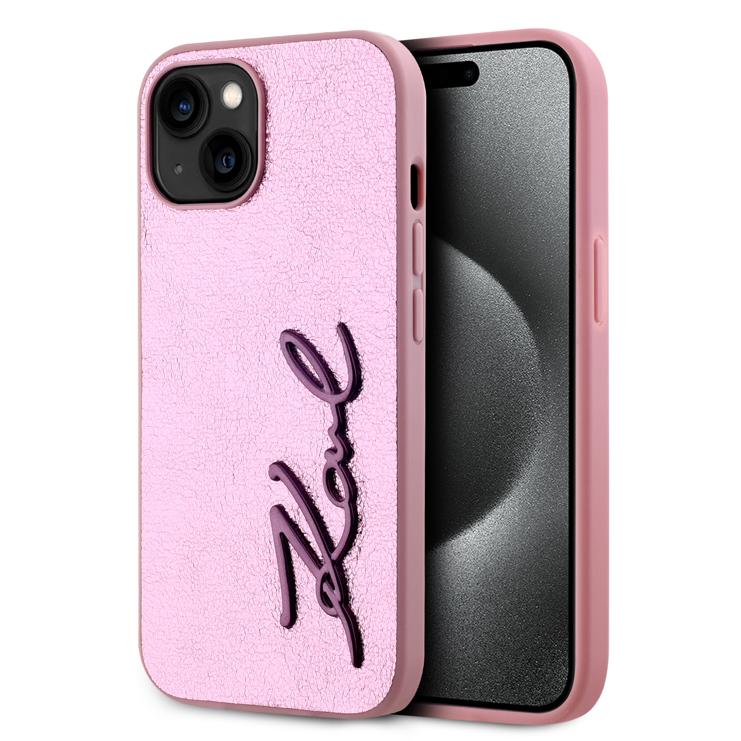 Karl Lagerfeld iPhone 15 hoesje Wrinkled - Metal signature - Roze - productfoto