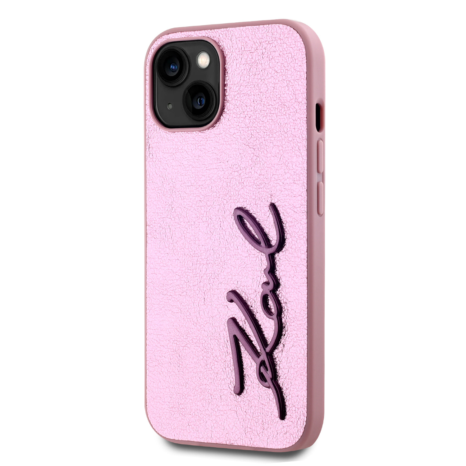 Karl Lagerfeld iPhone 15 hoesje Wrinkled - Metal signature - Roze - detail 6