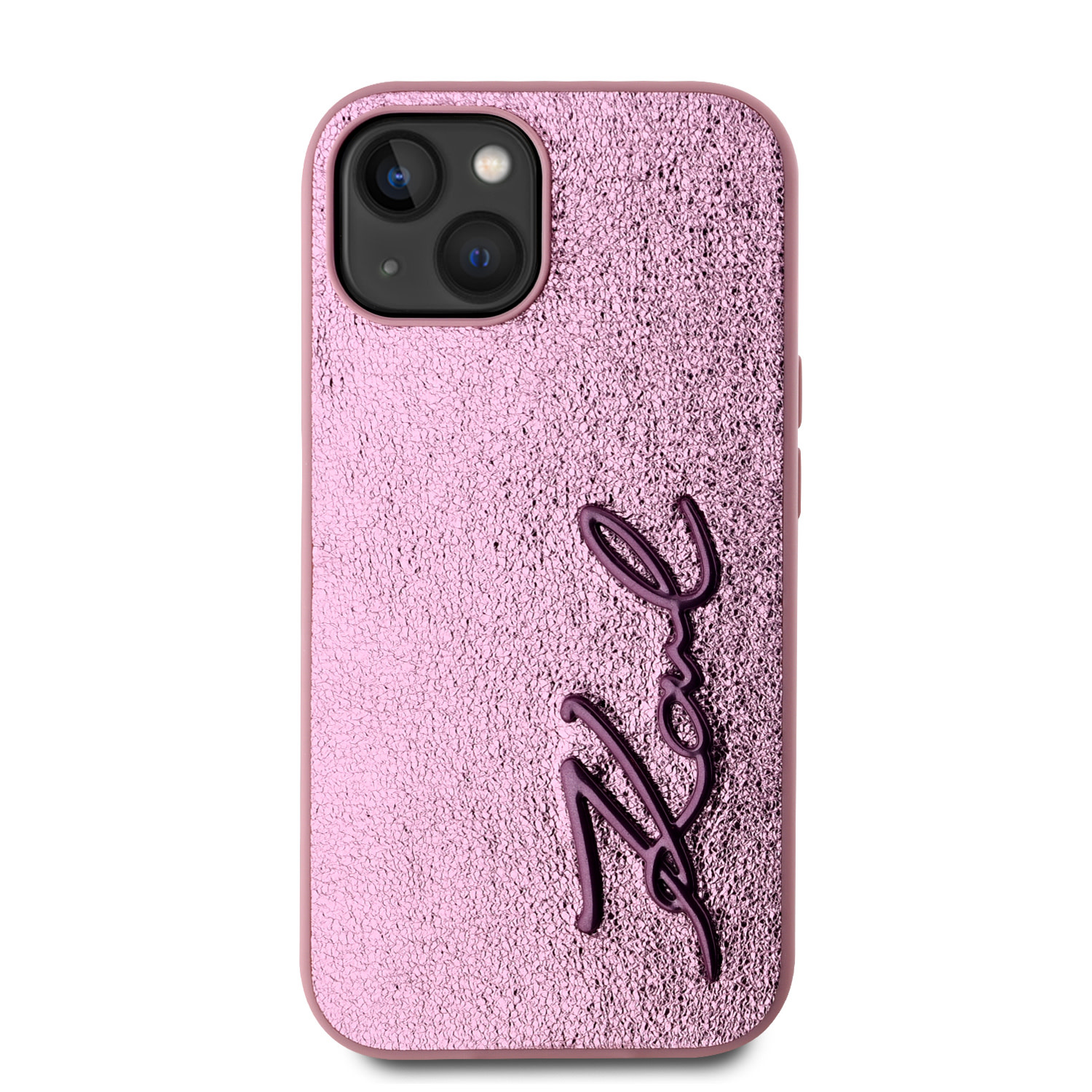 Karl Lagerfeld iPhone 15 hoesje Wrinkled - Metal signature - Roze - detail 5