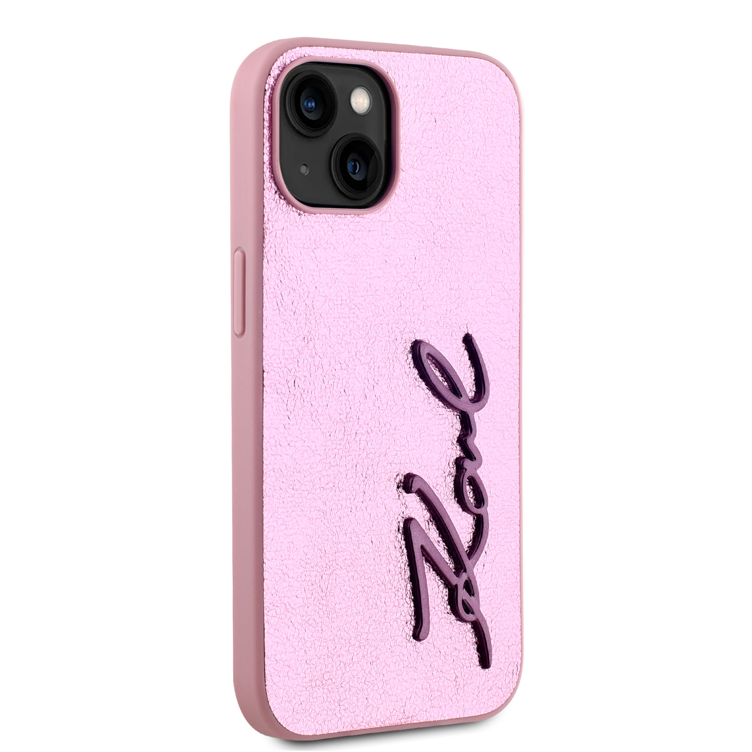 Karl Lagerfeld iPhone 15 hoesje Wrinkled - Metal signature - Roze - detail 4
