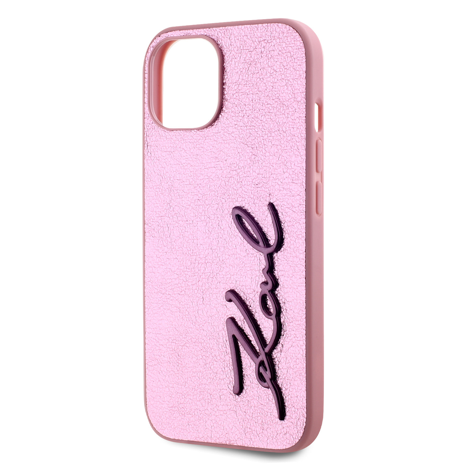 Karl Lagerfeld iPhone 15 hoesje Wrinkled - Metal signature - Roze - detail 2