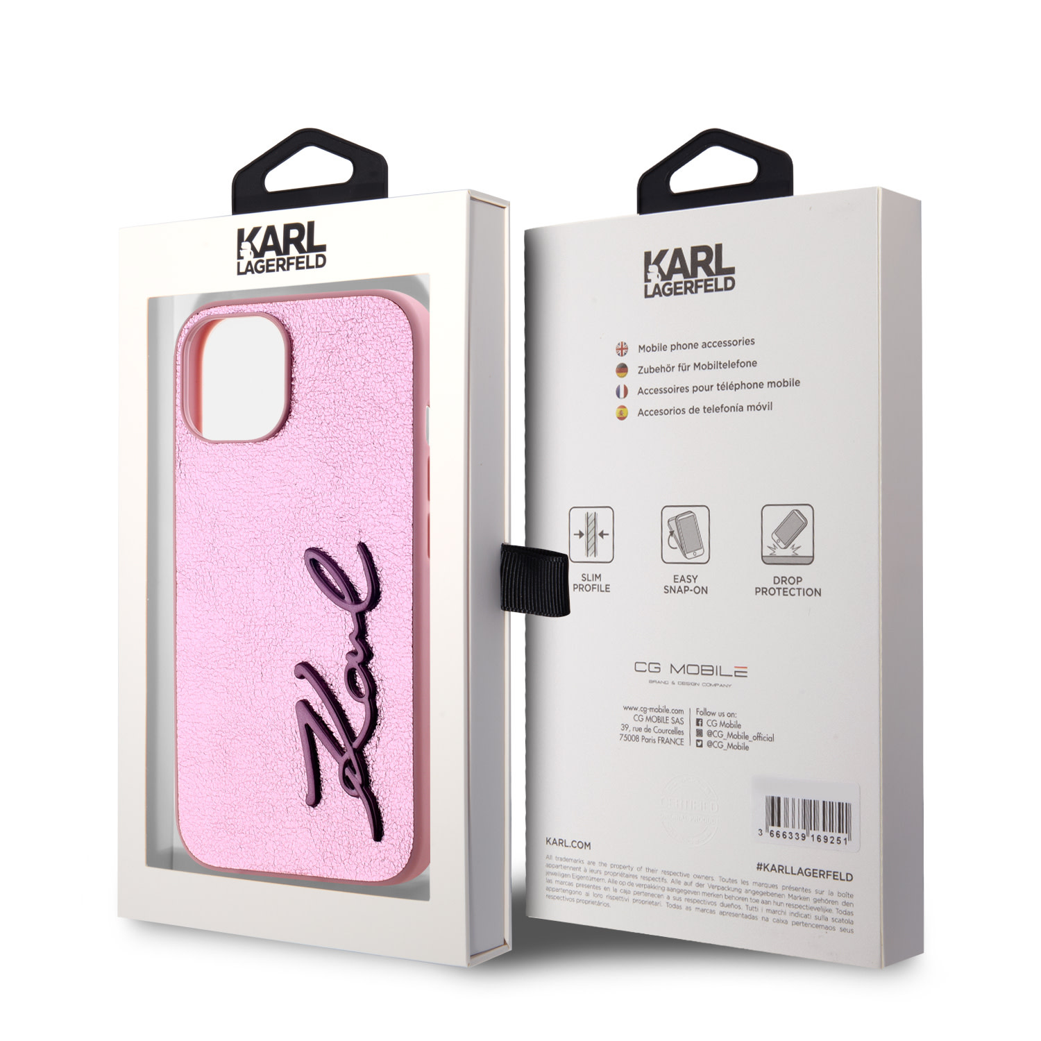 Karl Lagerfeld iPhone 15 hoesje Wrinkled - Metal signature - Roze - detail 7
