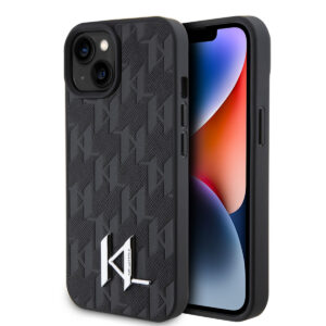 Karl Lagerfeld iPhone 15 Hardcase hoesje - Hot Stamp - KL Metal Logo - Monogram - Zwart - productfoto