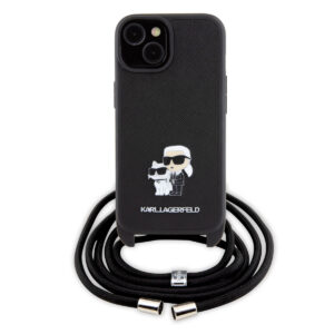 Karl Lagerfeld iPhone 15 Hardcase hoesje - Saffiano - K&C Metal Pin - Crossbody - Zwart - productfoto