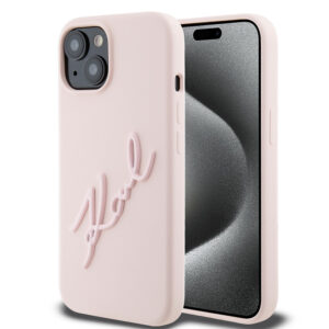 Karl Lagerfeld iPhone 15 hoesje - Karl Script - Roze - productfoto