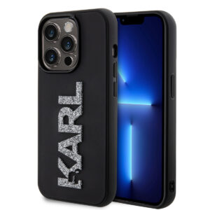 Karl Lagerfeld iPhone 15 Pro Max Hardcase hoesje - 3D Glitter Logo - Zwart - productfoto