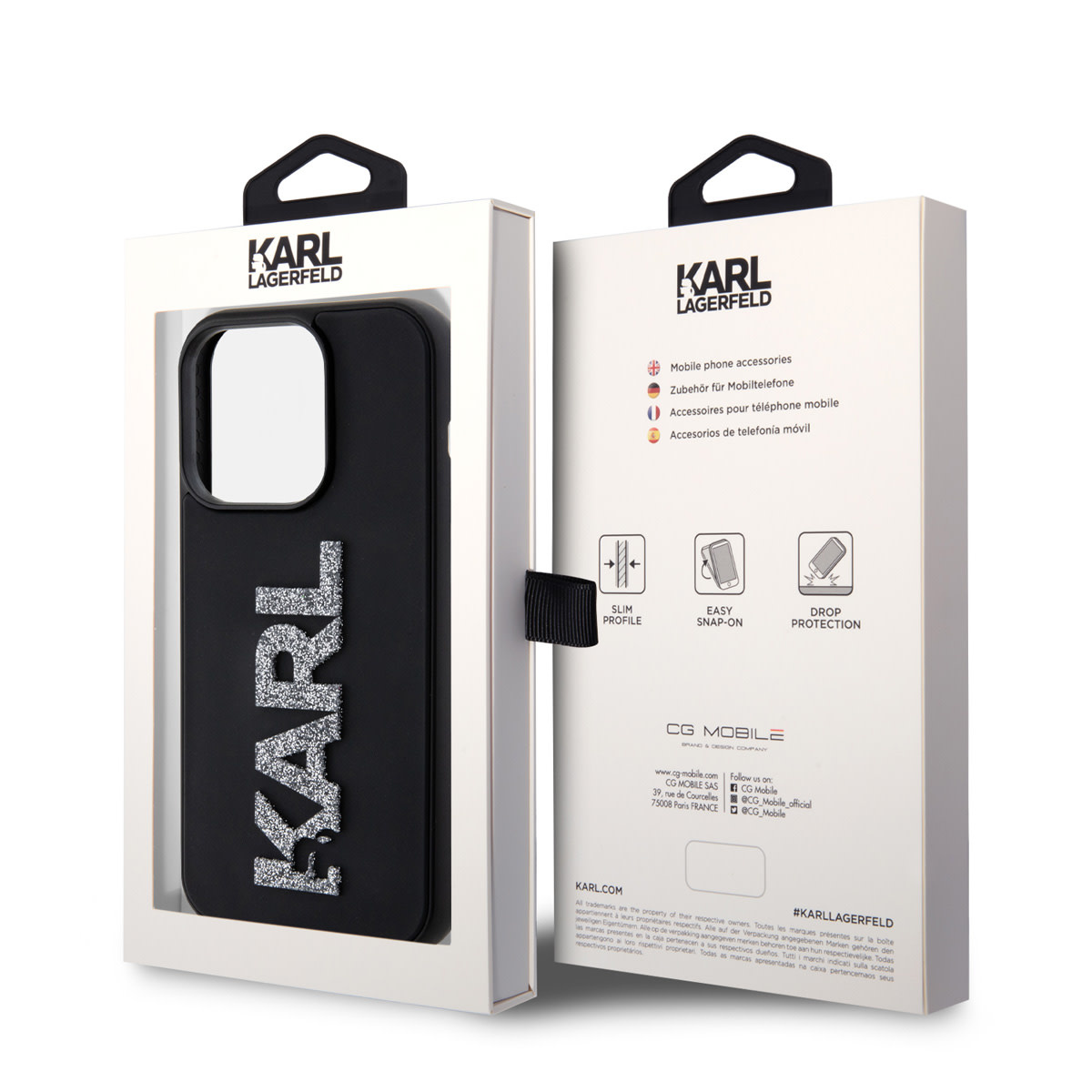Karl Lagerfeld iPhone 15 Pro Max Hardcase hoesje - 3D Glitter Logo - Zwart - detail 7