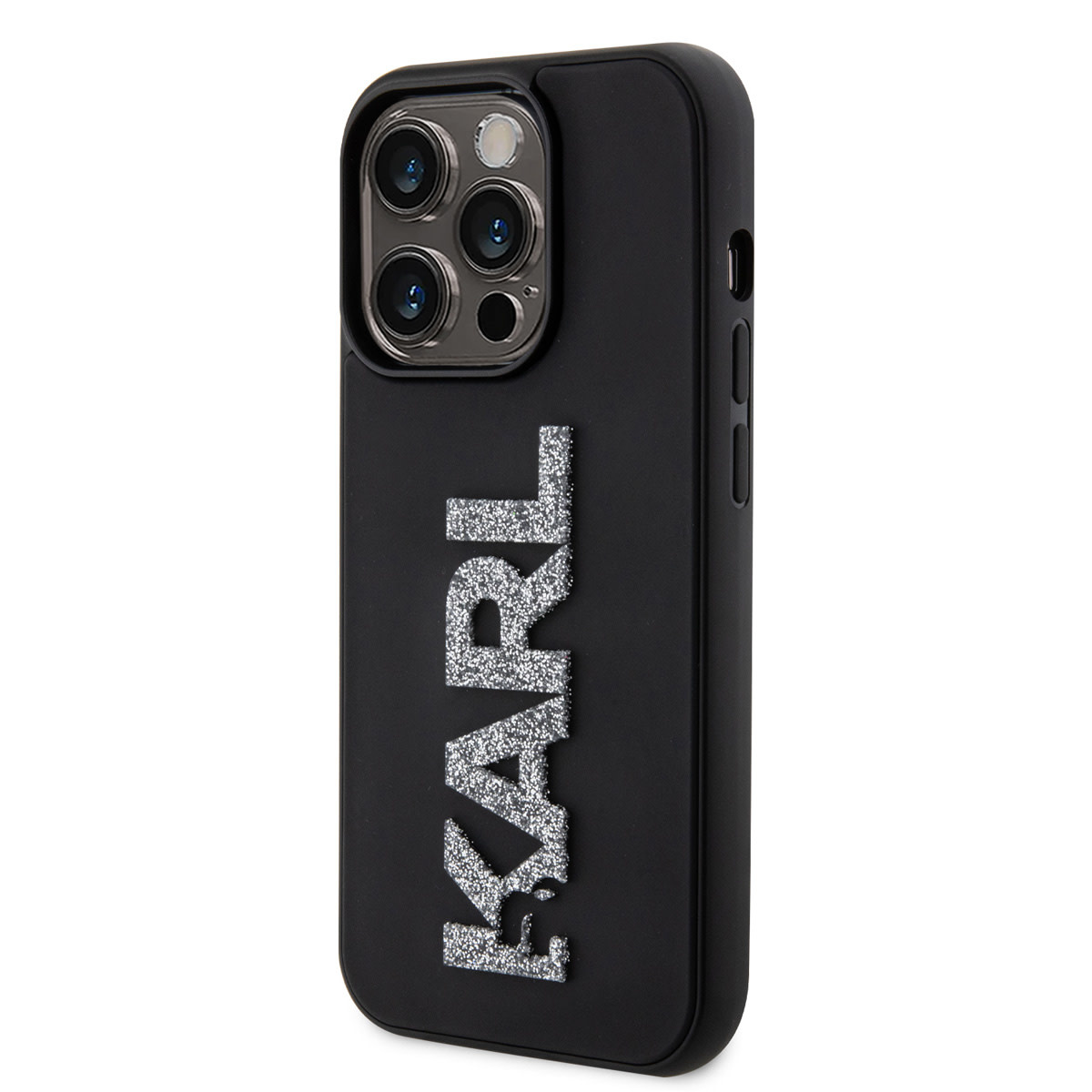 Karl Lagerfeld iPhone 15 Pro Max Hardcase hoesje - 3D Glitter Logo - Zwart - detail 6