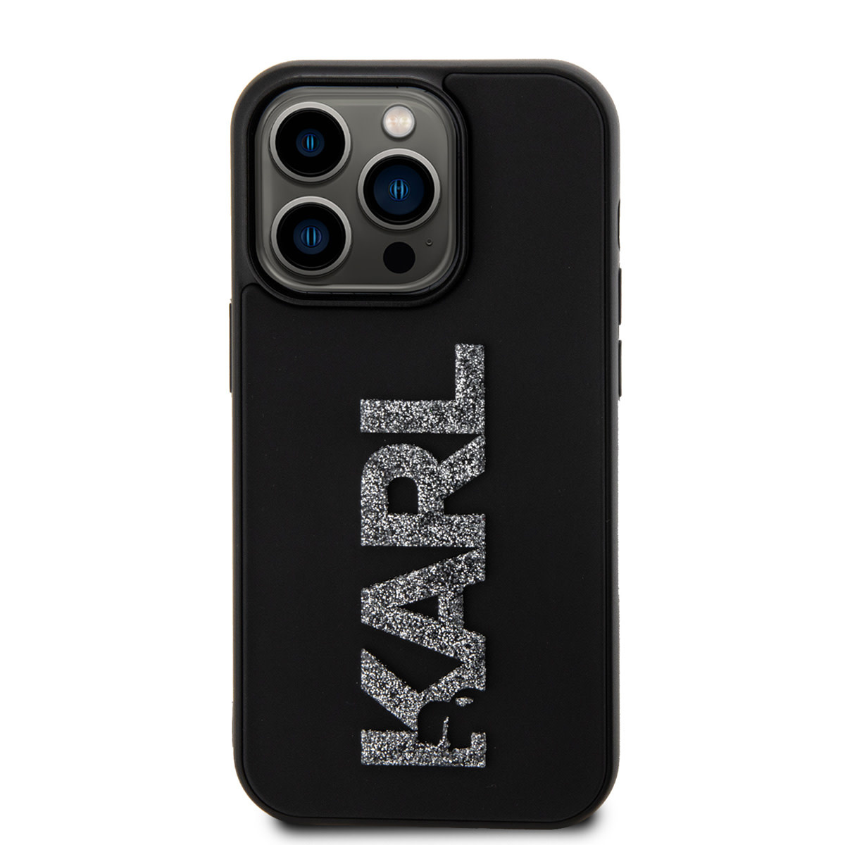 Karl Lagerfeld iPhone 15 Pro Max Hardcase hoesje - 3D Glitter Logo - Zwart - detail 5
