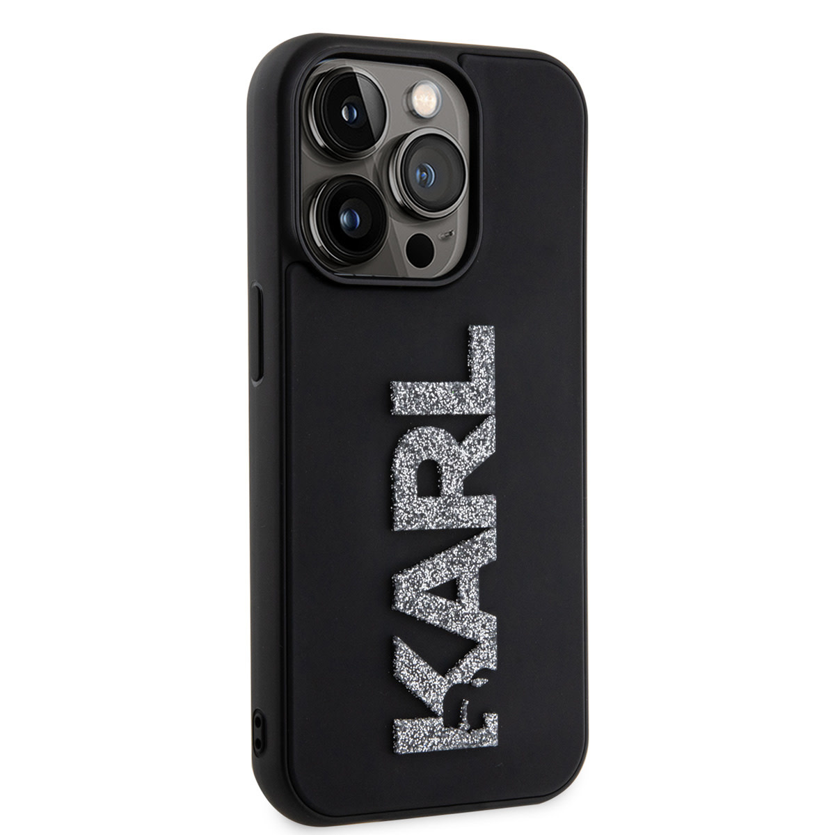 Karl Lagerfeld iPhone 15 Pro Max Hardcase hoesje - 3D Glitter Logo - Zwart - detail 4