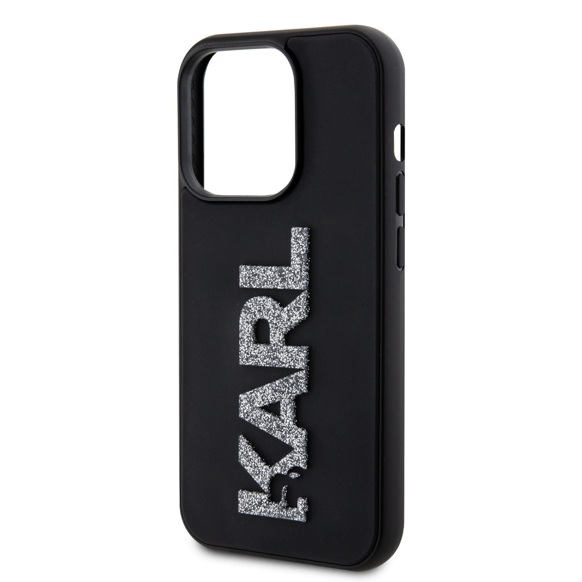 Karl Lagerfeld iPhone 15 Pro Max Hardcase hoesje - 3D Glitter Logo - Zwart - detail 3