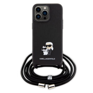 Karl Lagerfeld iPhone 15 Pro Max Hardcase hoesje - Saffiano - K&C Metal Pin - Crossbody - Zwart - productfoto