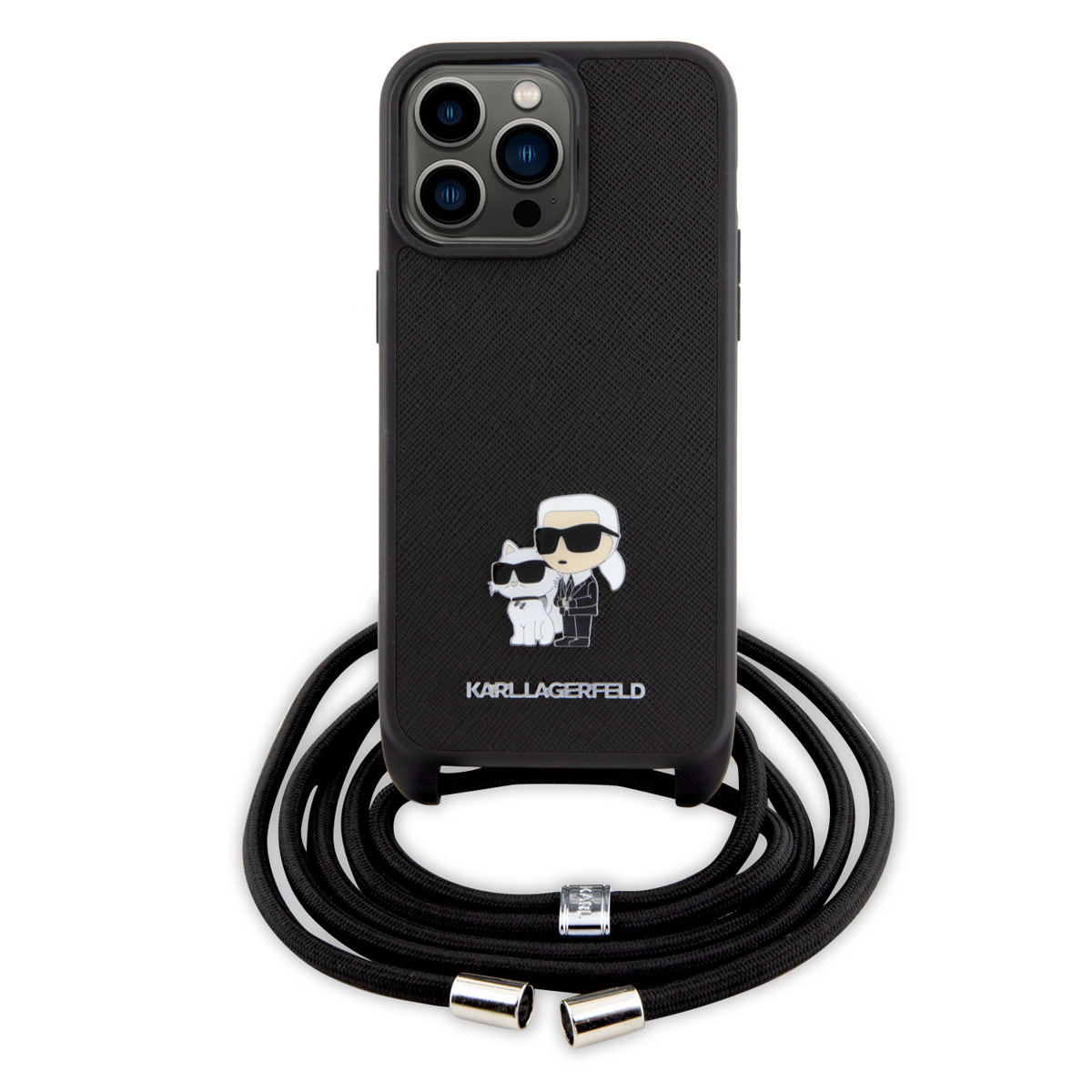 Karl Lagerfeld iPhone 15 Pro Max Hardcase hoesje - Saffiano - K&C Metal Pin - Crossbody - Zwart - productfoto
