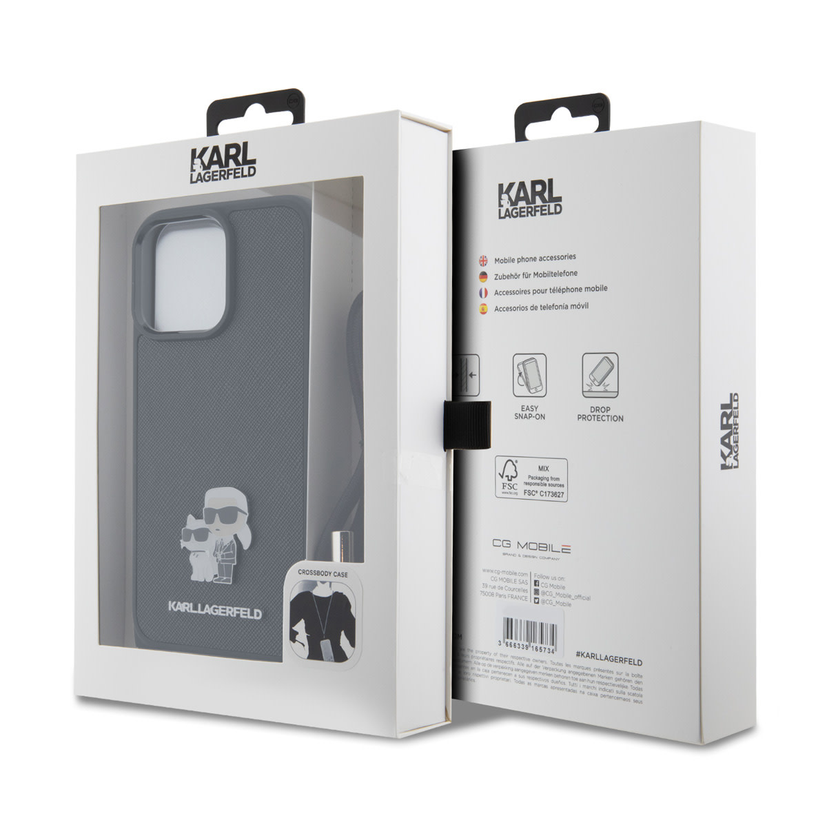 Karl Lagerfeld iPhone 15 Pro Max Hardcase hoesje - Saffiano - K&C Metal Pin - Crossbody - Zwart - detail 6