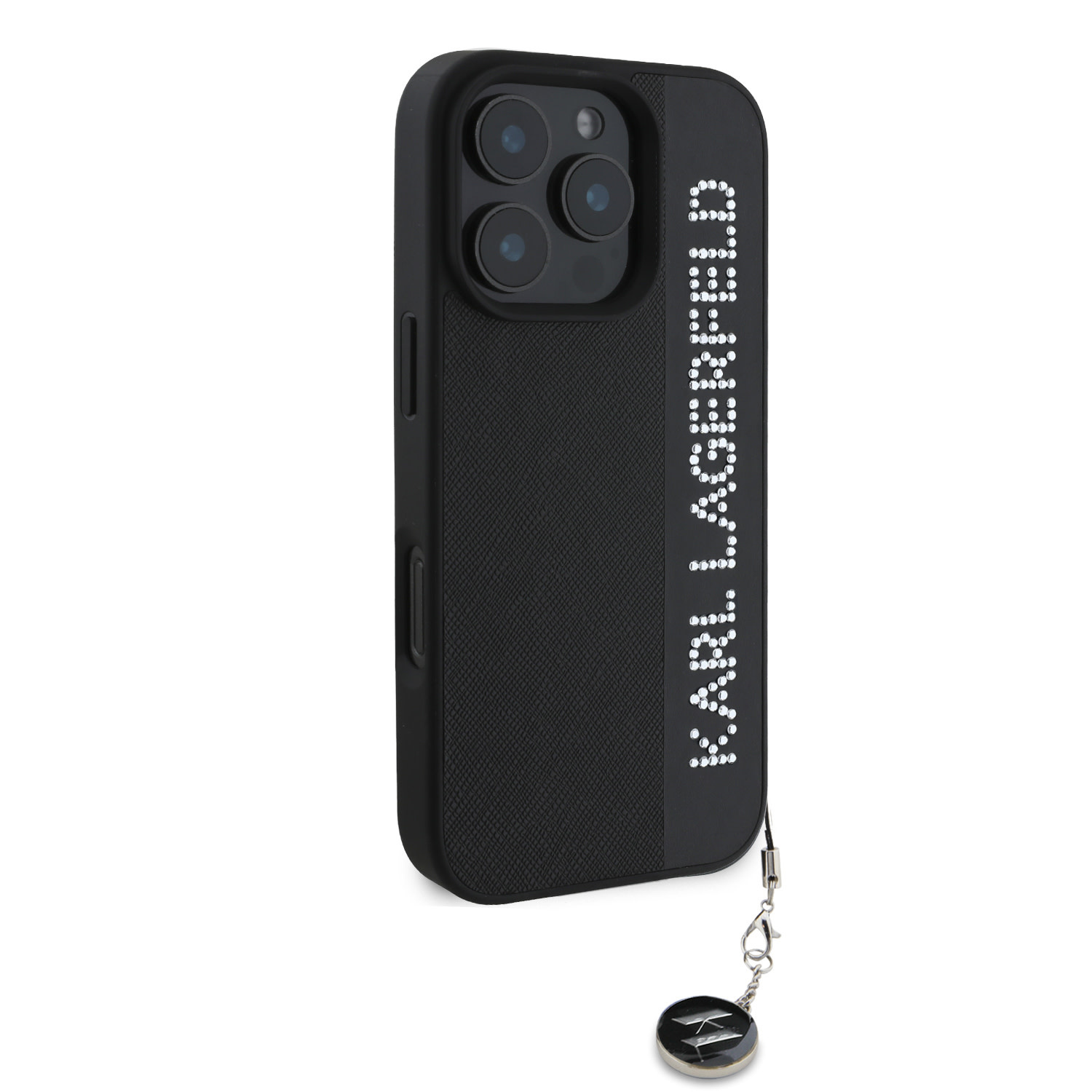 Karl Lagerfeld iPhone 16 Pro hoesje Saffiano rhinestones and charm - Zwart - detail 2