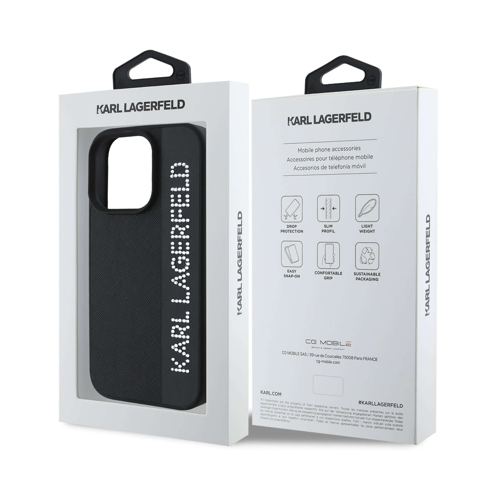 Karl Lagerfeld iPhone 16 Pro hoesje Saffiano rhinestones and charm - Zwart - detail 6